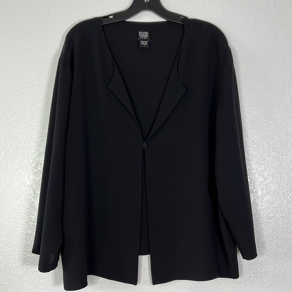 Eileen Fisher black lightweight summer cardigan jacket L